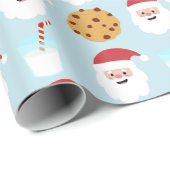 Santa Milk en Cookies Blue Wrapping Paper Cadeaupapier (Rol Hoek)