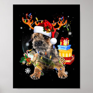 Santa Miniatuur Schnauzer met kerstverlichting Xm Poster