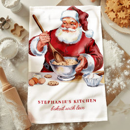 Santa Mixing Cookies Gepersonaliseerde Kerst Theedoek