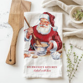 Santa Mixing Cookies Gepersonaliseerde Kerst Theedoek