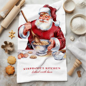 Santa Mixing Cookies Gepersonaliseerde Kerst Theedoek