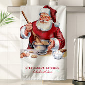 Santa Mixing Cookies Gepersonaliseerde Kerst Theedoek