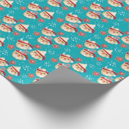 Santa Mokken + Cookies Kerstcadeau inpakpapier (Hoek)