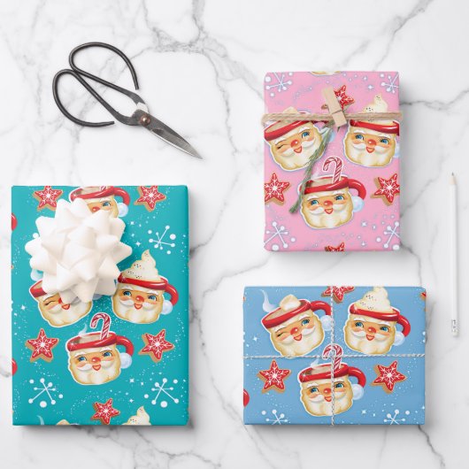 Santa Mokken + Cookies Kerstcadeau inpakpapier (Voorkant)