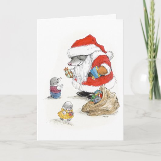 Santa Mole geeft cadeaus kaart (Voorkant)