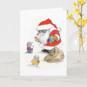 Santa Mole geeft cadeaus kaart (Gele Bloem)