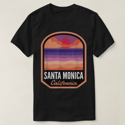 Santa Monica Beach CA Retro Sunset  T-shirt (Design voorkant)