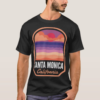 Santa Monica Beach CA Retro Sunset  T-shirt