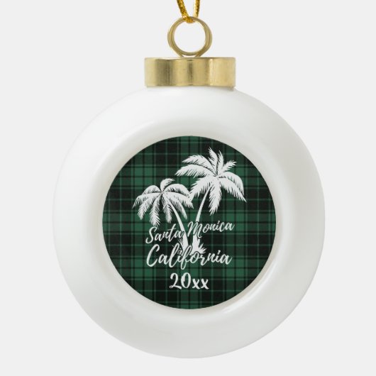 Santa Monica Beach California Palm Green Pset Keramische Bal Ornament (Voorkant)