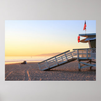 Santa Monica Beach Lifeguard Tower Sunset Poster