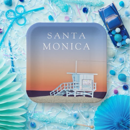 Santa Monica Beach | Los Angeles, Californië Papieren Bordje (Feest)