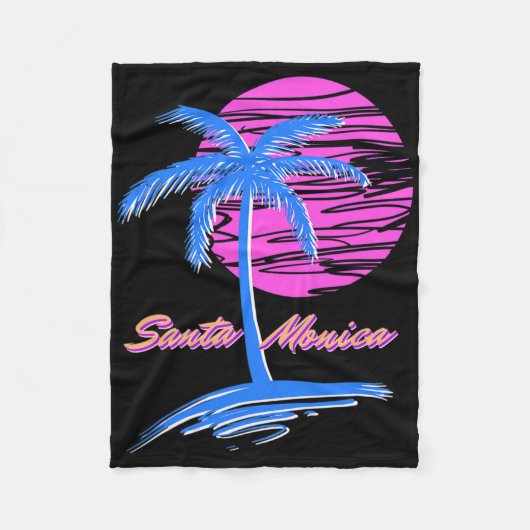 Santa Monica Beach Outrun 80s Esthetische Vaporwav Fleece Deken (Voorkant)