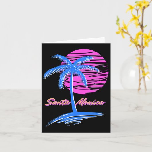 Santa Monica Beach Outrun 80s Esthetische Vaporwav Kaart (Gele Bloem)
