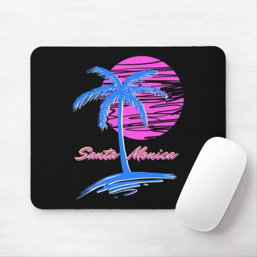 Santa Monica Beach Outrun 80s Esthetische Vaporwav Muismat (Met muis)
