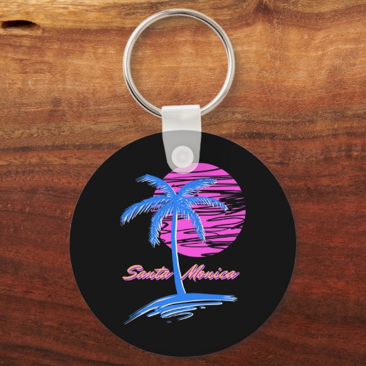 Santa Monica Beach Outrun 80s Esthetische Vaporwav Sleutelhanger (Voorkant)