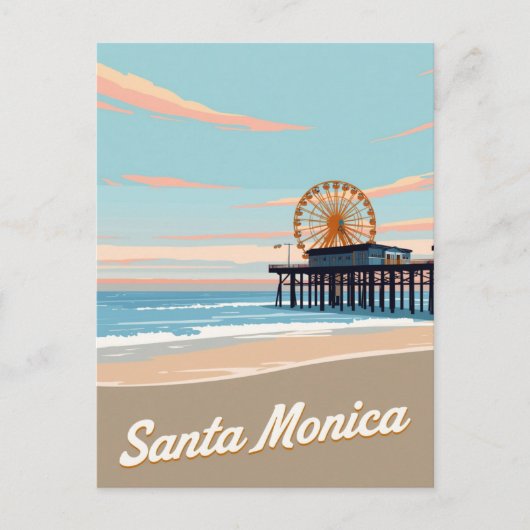 Santa Monica Beach Pier Vintage Art Briefkaart (Voorkant)