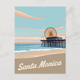 Santa Monica Beach Pier Vintage Kunst Briefkaart
