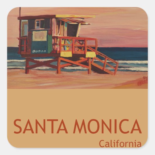 Santa Monica Beach Retro Poster Vierkante Sticker (Voorkant)