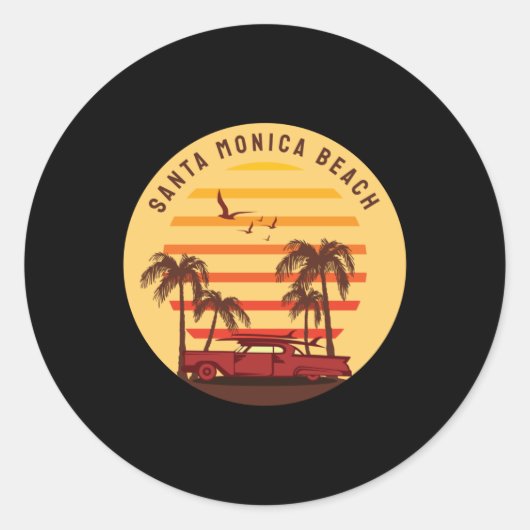 Santa Monica Beach Surfen  Retro Ronde Sticker (Voorkant)