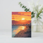 Santa Monica Beach zonsondergang met palmbomen Feestdagenkaart (Staand voorkant)