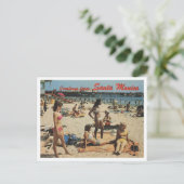 Santa Monica CA, Groeten, Strand Scene 1970 Retro Briefkaart (Staand voorkant)