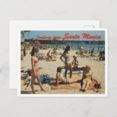 Santa Monica CA, Groeten, Strand Scene 1970 Retro Briefkaart (Voorkant / Achterkant)