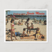 Santa Monica CA, Groeten, Strand Scene 1970 Retro Briefkaart (Voorkant)