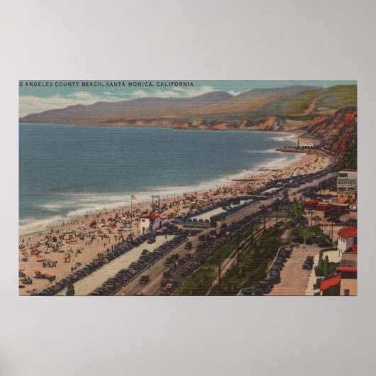 Santa Monica, CA - Los Angeles County Beach Scen Poster (Voorkant)
