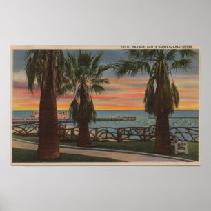 Santa Monica, CA - Yacht Harbour en Sunset Uitzich Poster
