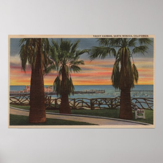 Santa Monica, CA - Yacht Harbour en Sunset Uitzich Poster (Voorkant)
