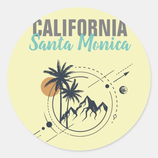 Santa Monica California Geometric Palms Ronde Sticker (Voorkant)