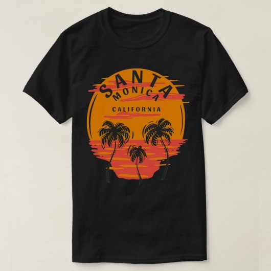 Santa Monica California Palm Trees Sunset Skull be T-shirt (Design voorkant)