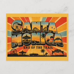Santa Monica California Pier Zonsondergang Vintage Briefkaart