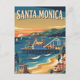 Santa Monica Californië Pier Vintage Reisposter Briefkaart