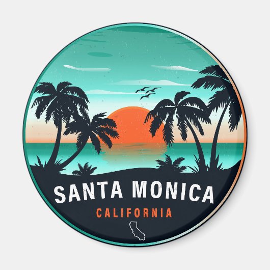 Santa Monica Californië Retro Sunset Souvenirs 80s Magneet (Voorkant)