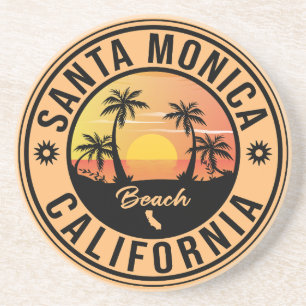 Santa Monica Californië Retro Sunset Souvenirs 80s Zandsteen Onderzetter