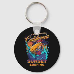 Santa Monica Californië Surfen Skelet Zonsondergan Sleutelhanger