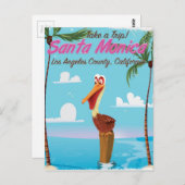 Santa Monica Cartoon retro reisposter Briefkaart (Voorkant / Achterkant)