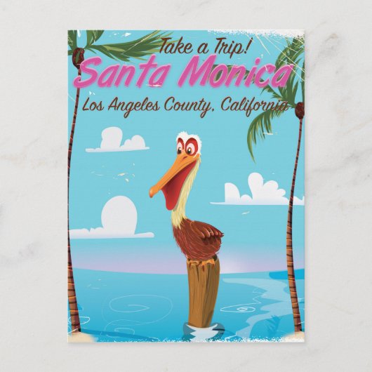 Santa Monica Cartoon retro reisposter Briefkaart (Voorkant)