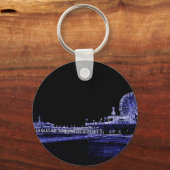 Santa Monica Pier Blue Neon Night Foto bewerken Sleutelhanger (Voorkant)