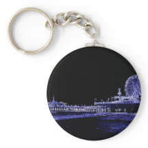 Santa Monica Pier Blue Neon Night Foto bewerken