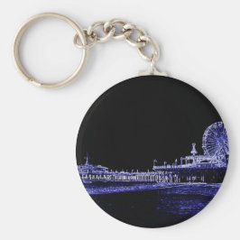 Santa Monica Pier Blue Neon Night Foto bewerken Sleutelhanger