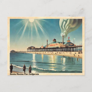 Santa Monica Pier Californië Vintage reizen Briefkaart