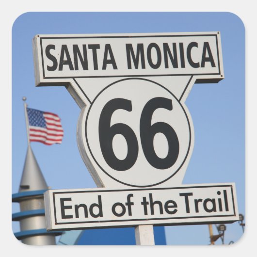 Santa Monica Pier - Einde van de Trail Vierkante Sticker (Voorkant)