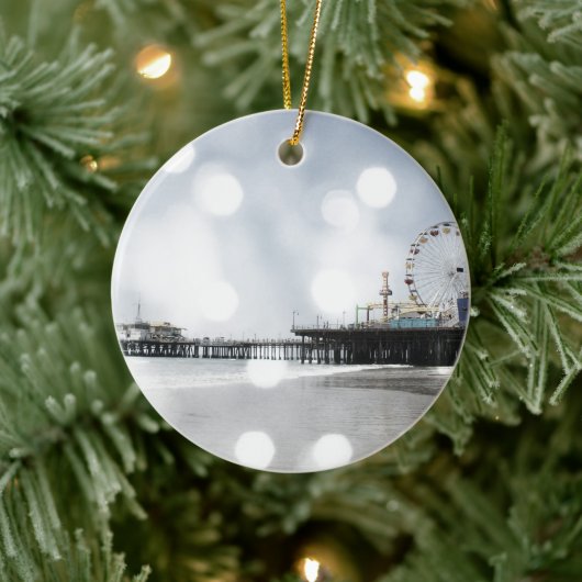 Santa Monica Pier - Gray Sparkles Foto bewerken Keramisch Ornament (Boom)