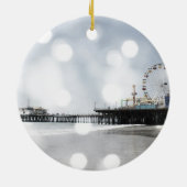 Santa Monica Pier - Gray Sparkles Foto bewerken Keramisch Ornament (Achterkant)