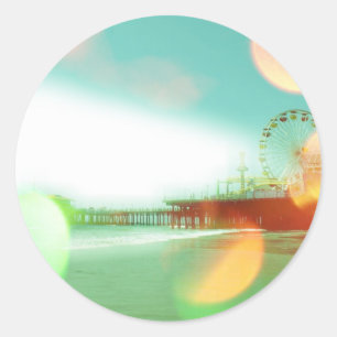 Santa Monica Pier Green Sinaasappel Sparkles Edit Ronde Sticker