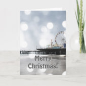 Santa Monica Pier Grey Sparkles Merry Kerstmis! Feestdagen Kaart (Voorkant)
