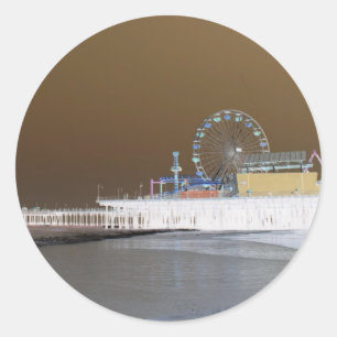 Santa Monica Pier inverteerde Grey Brown Foto bewe Ronde Sticker
