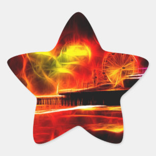 Santa Monica Pier Neon Fire Flames Ster Sticker